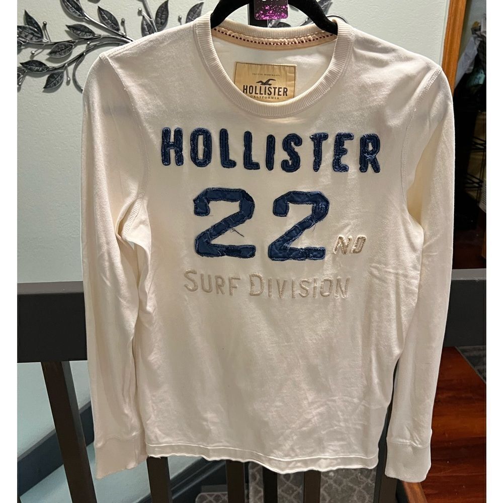 EUC Hollister White & Blue Long Sleeve T-Shirt Size Small #MC019